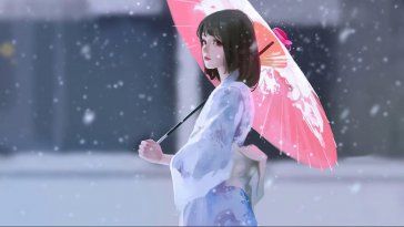 girl in kimono with umbrella live wallpaper