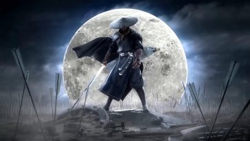 samurai warrior near the moon live wallpaper