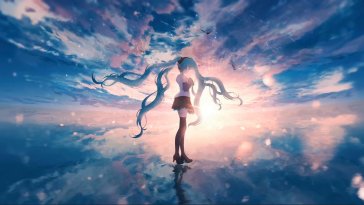 hatsune miku surrounded by clouds live wallpaper