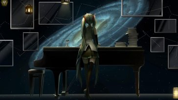 miku standing near piano live wallpaper