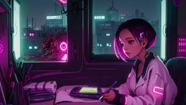 cyberpunk girl learning live wallpaper