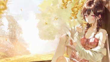 girl with book in autumn live wallpaper