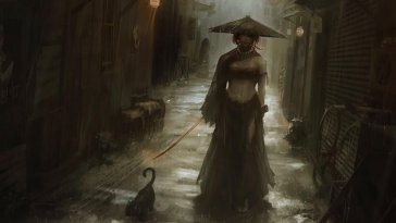samurai girl in the rain live wallpaper
