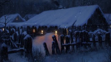 winter house in evening live wallpaper