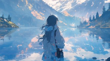anime girl near lake live wallpaper