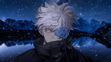 gojo with blue rose in front face (jujutsu kaisen) live wallpaper