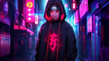 uchiha itachi in cyberpunk city live wallpaper