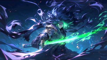 green lightning katana samurai live wallpaper