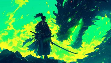 emerald inferno: samurai and dragon live wallpaper
