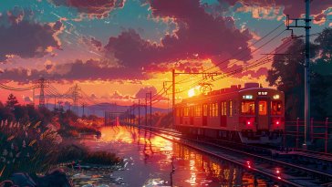 orange train at sunset live wallpaper