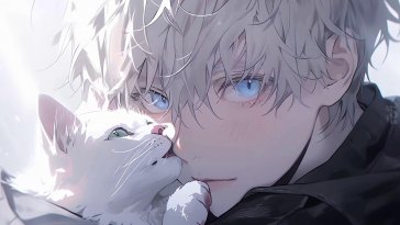 gojo with white cat live wallpaper