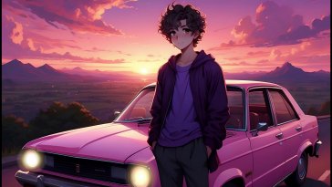 anime boy with pink car live wallpaper