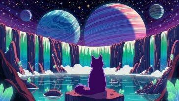 purple cat and planets live wallpaper