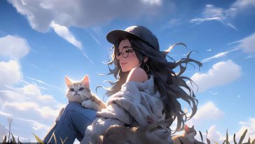 anime girl with cats live wallpaper
