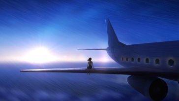 girl on airplane wing live wallpaper