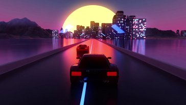 synthwave car on neon track live wallpaper