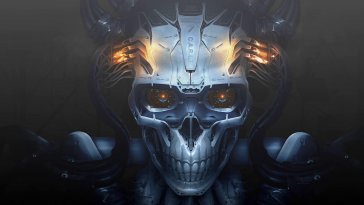 cyberpunk robot skull live wallpaper