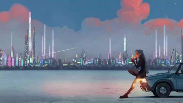girl’s solitude in cityscape live wallpaper