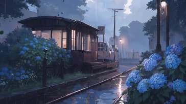 hydrangeas in gentle rain live wallpaper