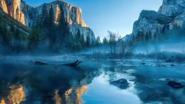 misty blue lake live wallpaper