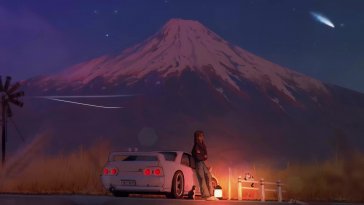 lone girl in mountain night live wallpaper