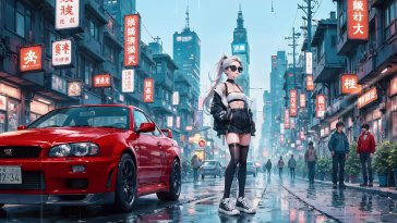 anime girl and skyline r34 live wallpaper