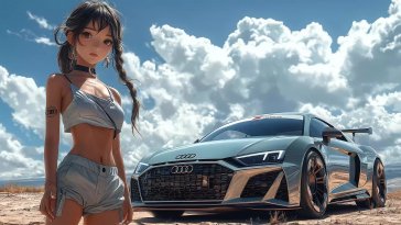 anime girl next to audi live wallpaper