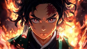 tanjiro kamado with flames live wallpaper