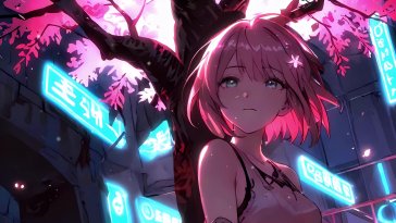 alone under neon sakura live wallpaper