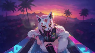 vaporwave foxgirl live wallpaper