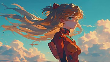 asuka in sunset skies (evangelion) live wallpaper