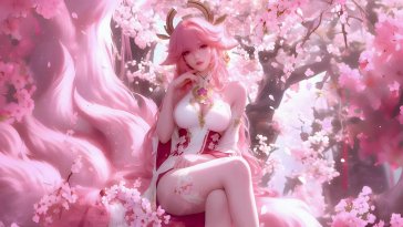 yae miko among the sakura live wallpaper