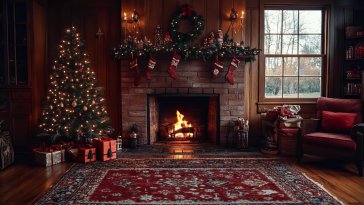 christmas room with fireplace live wallpaper