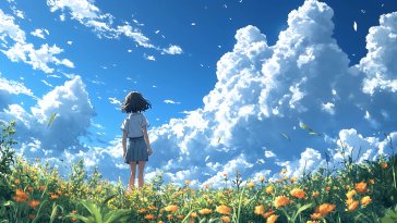 girl standing in meadow live wallpaper