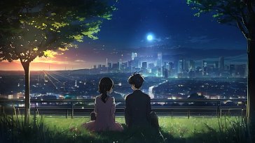 couple watching night city live wallpaper