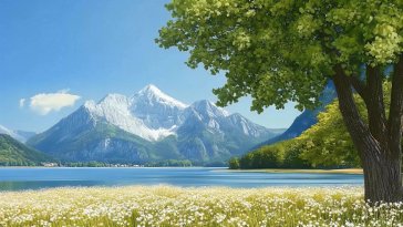 lake by snowy peaks live wallpaper