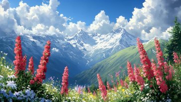 mountains with flowers live wallpaper