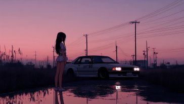 girl and toyota ae86 live wallpaper