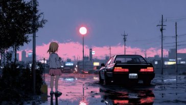 anime girl near car live wallpaper