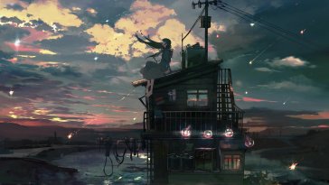rooftop anime sunset live wallpaper