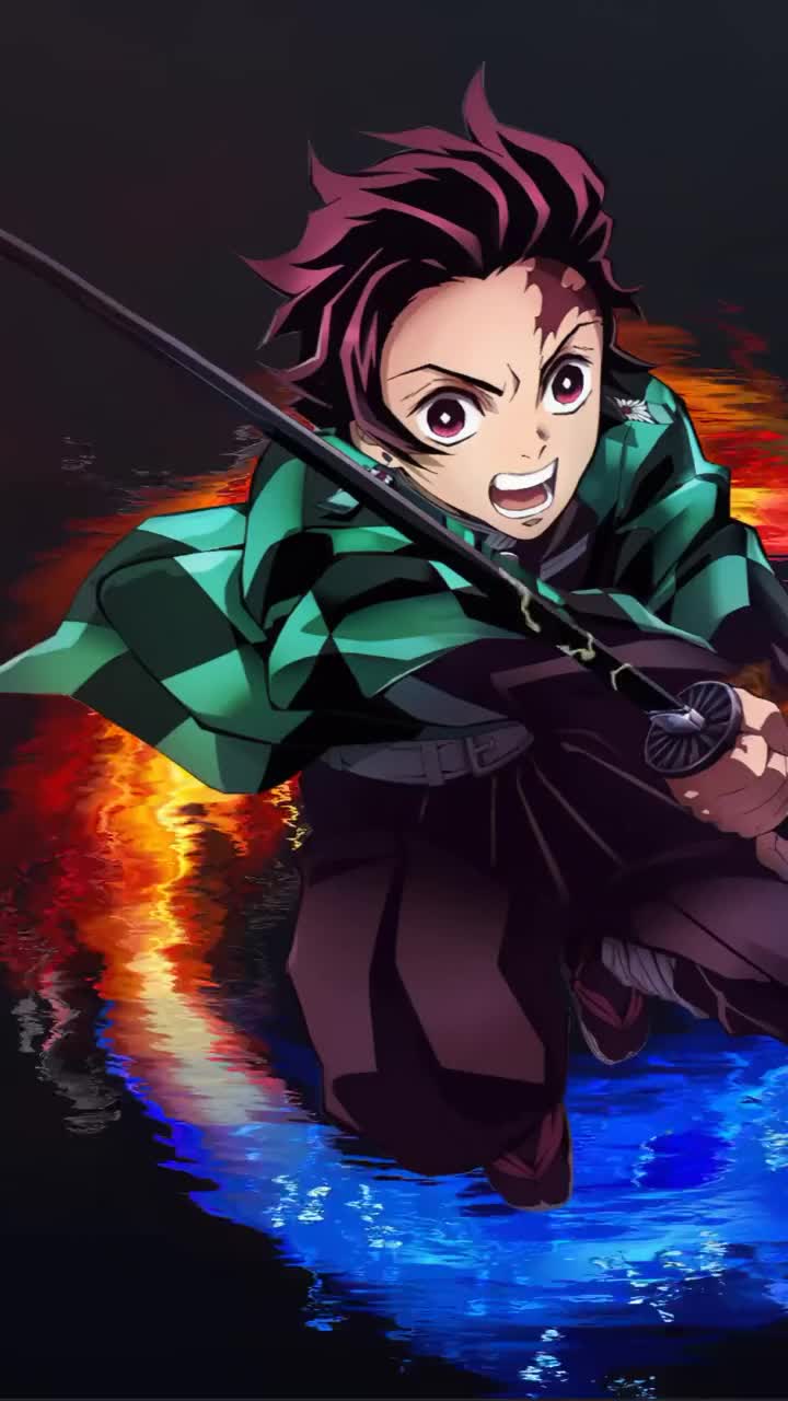 Tanjiro Kamado With Katana in Circle (Demon Slayer) Mobile Live Wallpaper