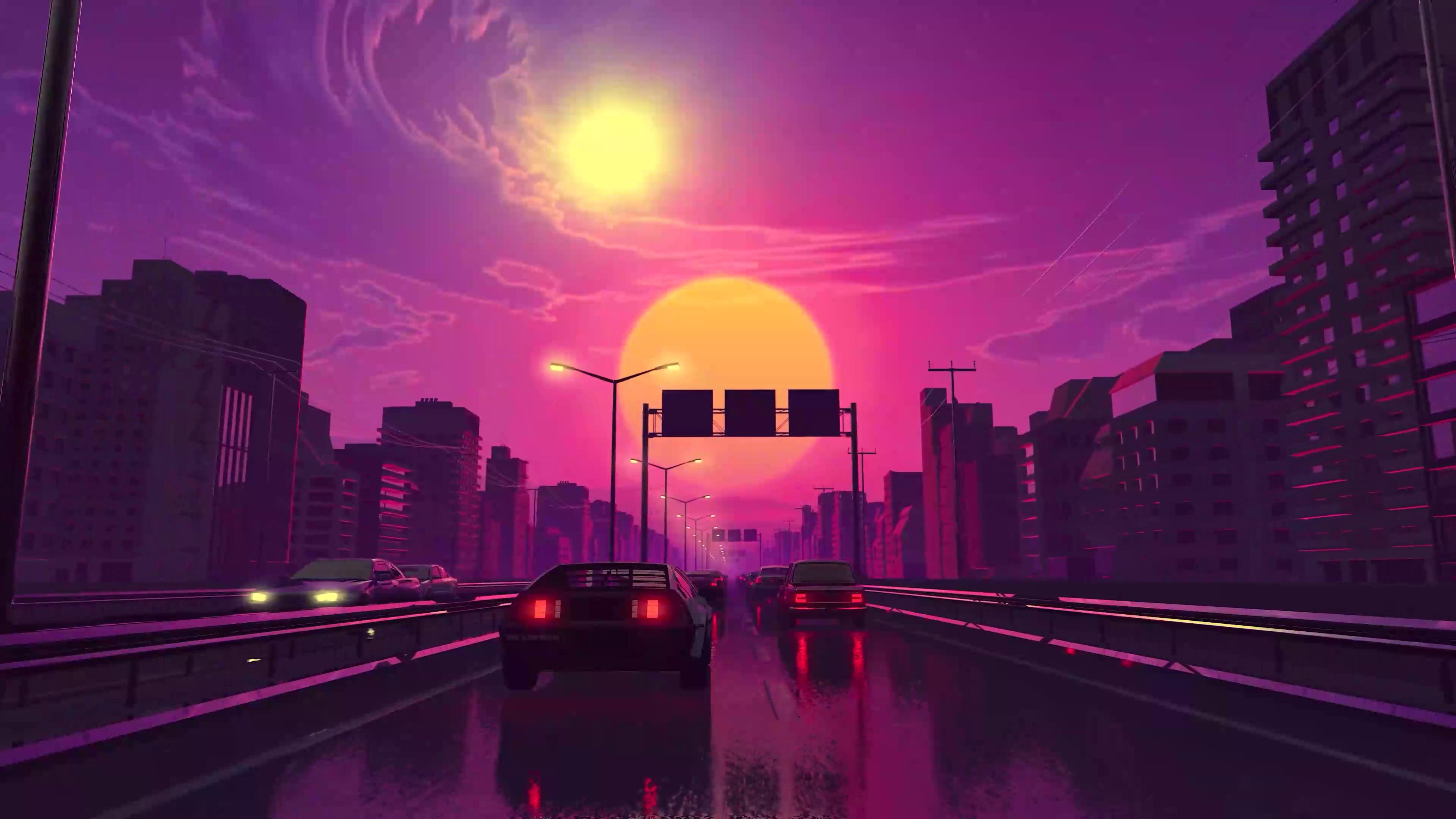 The Drive on the Road at Sunset Live Wallpaper