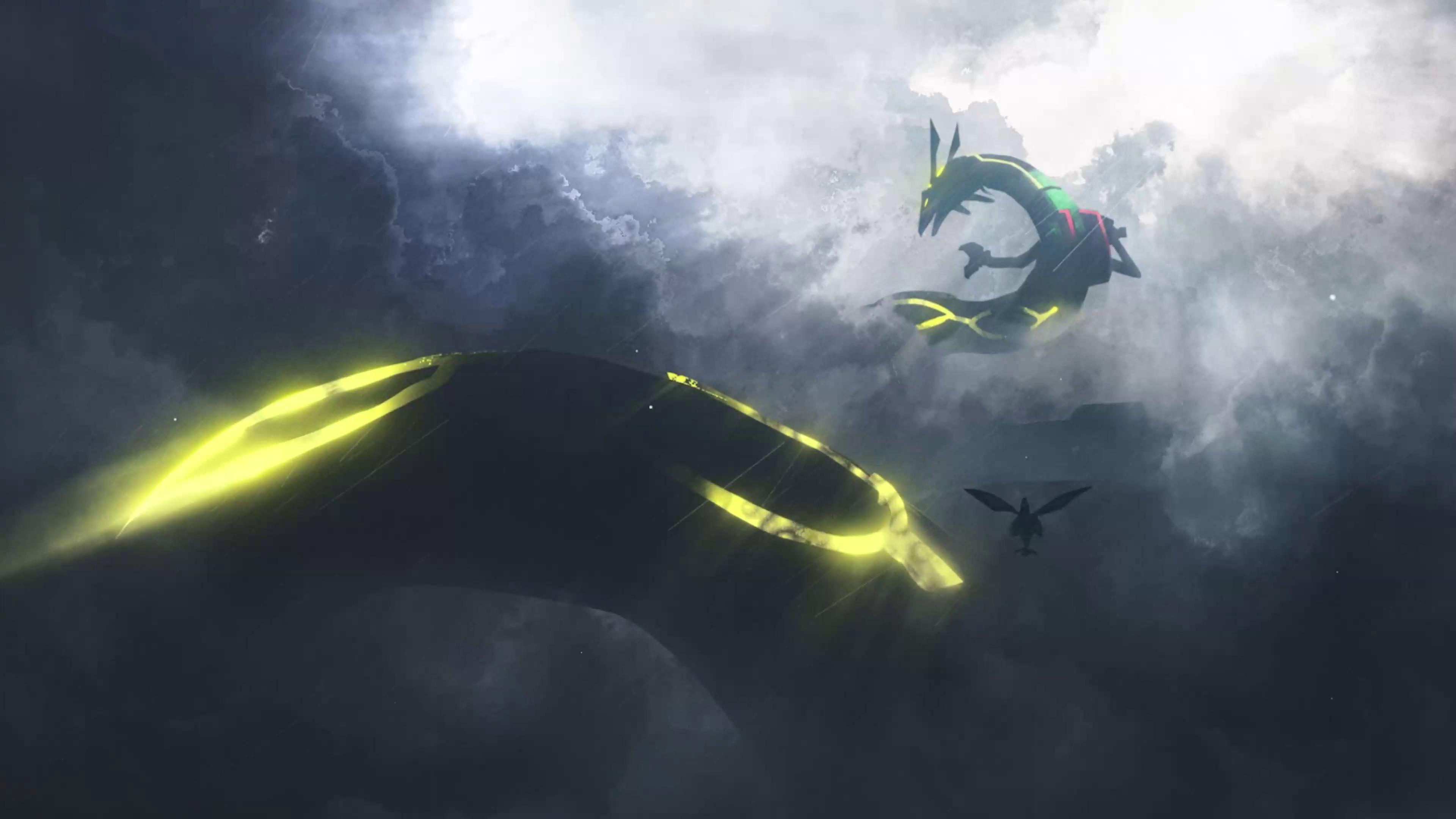 Download The Legendary Pokemon Rayquaza Soaring Above the Skies Wallpaper