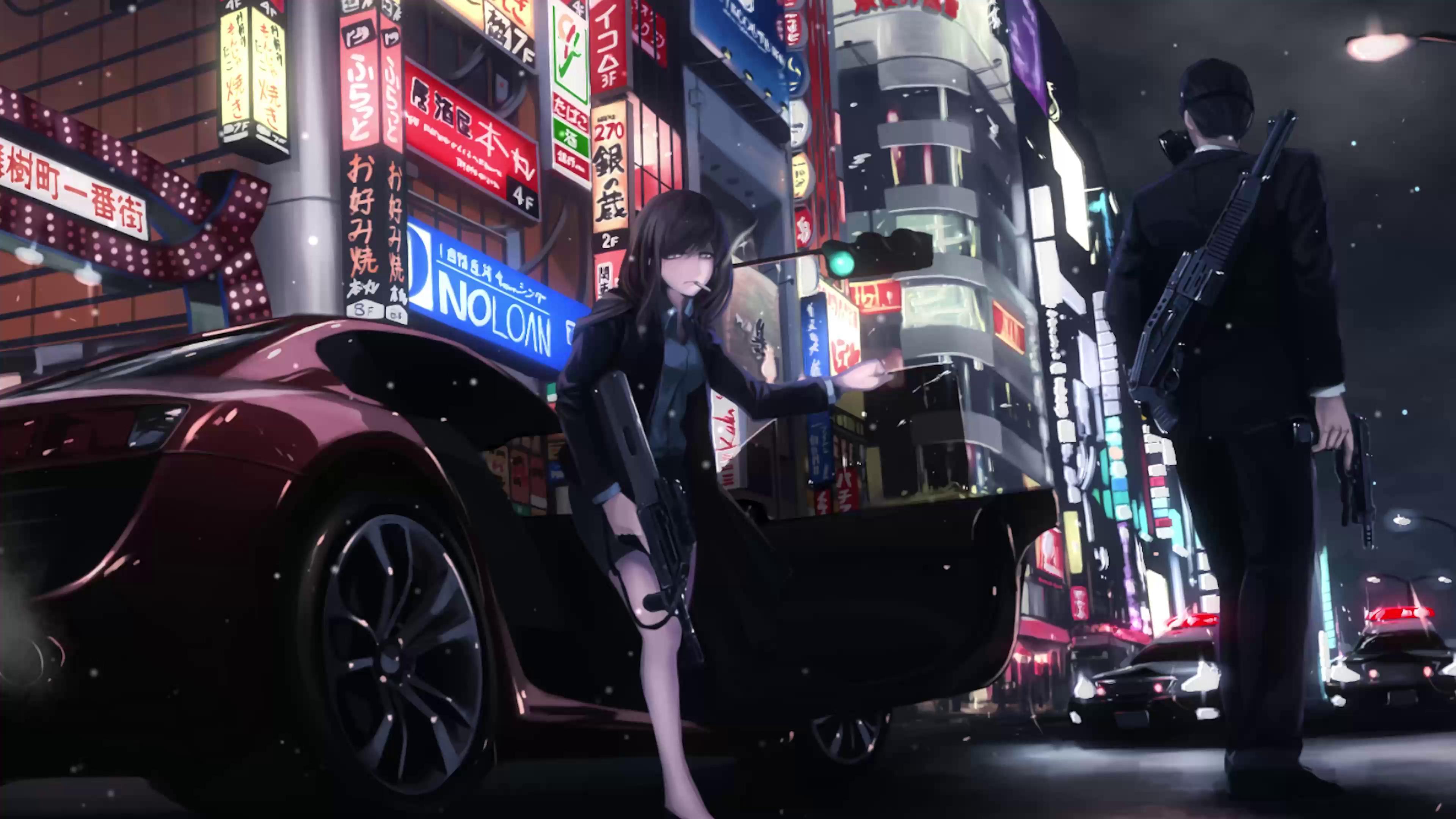 Desktop Wallpaper Car N Anime Girl, Urban, Art, Hd Image, Picture,  Background, E11cec