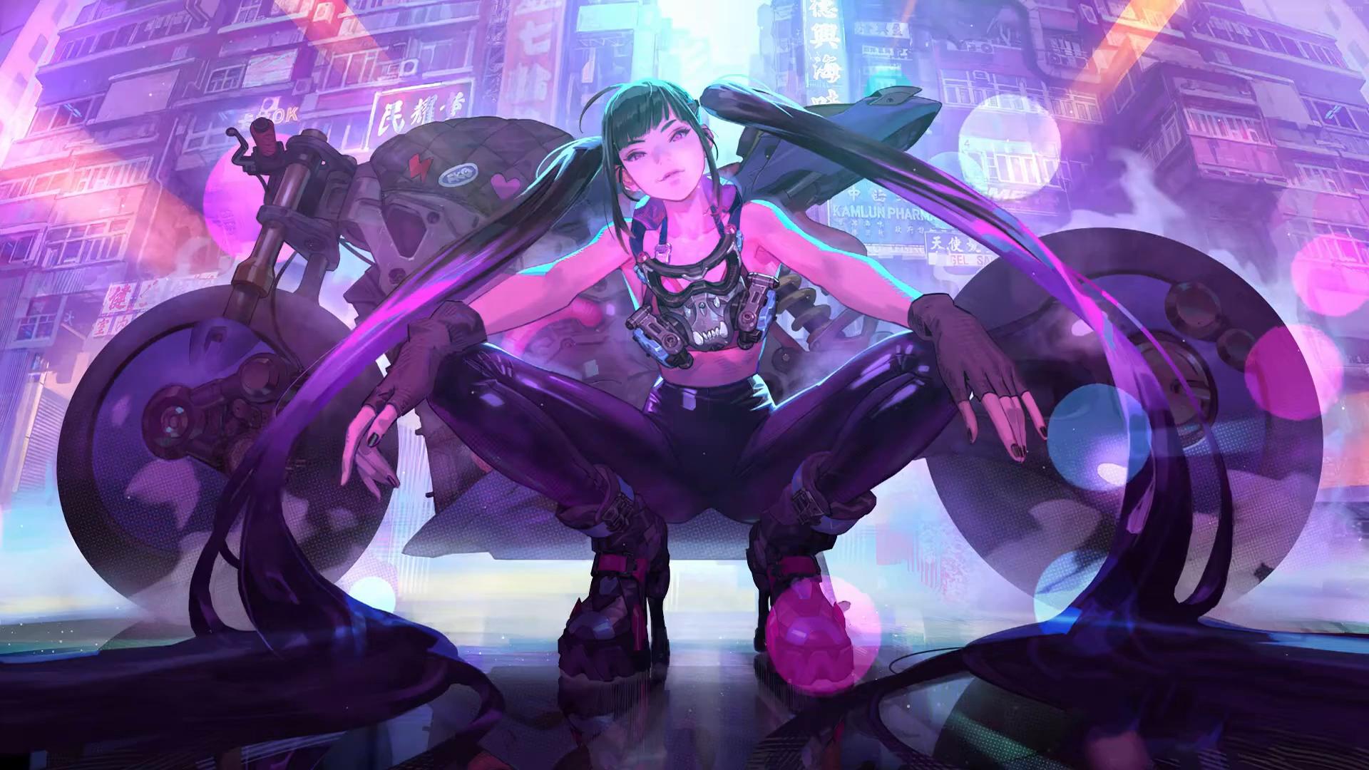 Girl Biker From Cyberpunk Live Wallpaper