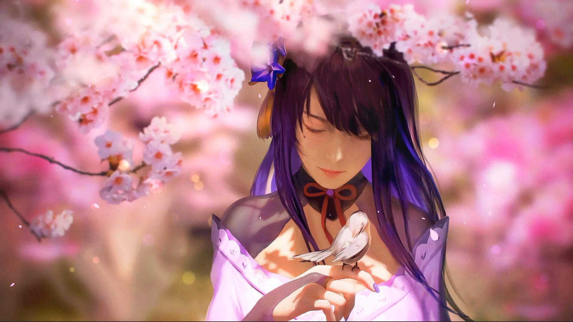 1194508 cherry blossom, brunette, anime girls, dress, Taya Oco, smiling -  Rare Gallery HD Wallpapers
