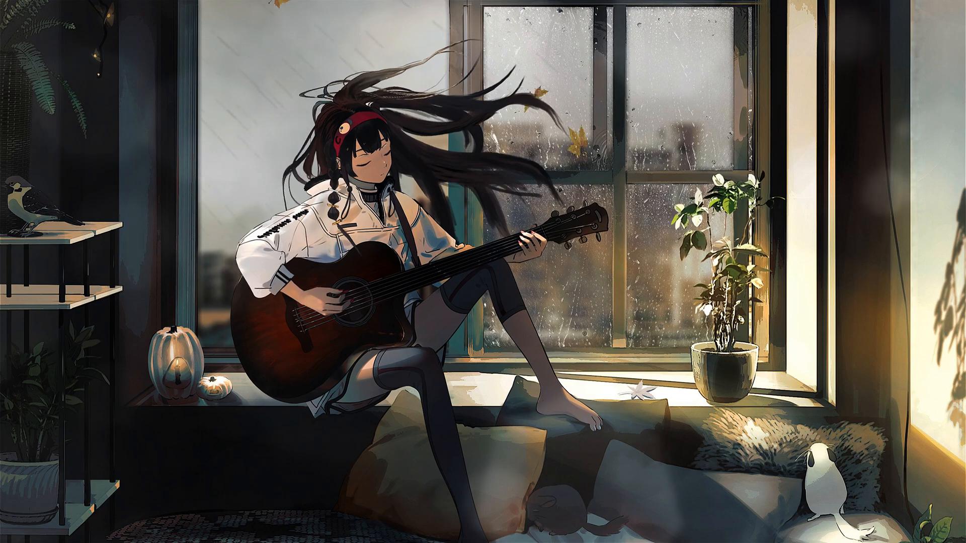 Bocchi the Rock anime girl with pink hair blue eyes playing guitar 2K  wallpaper download