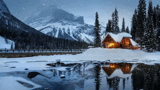 Cabin in Winter by a Lake gif preview