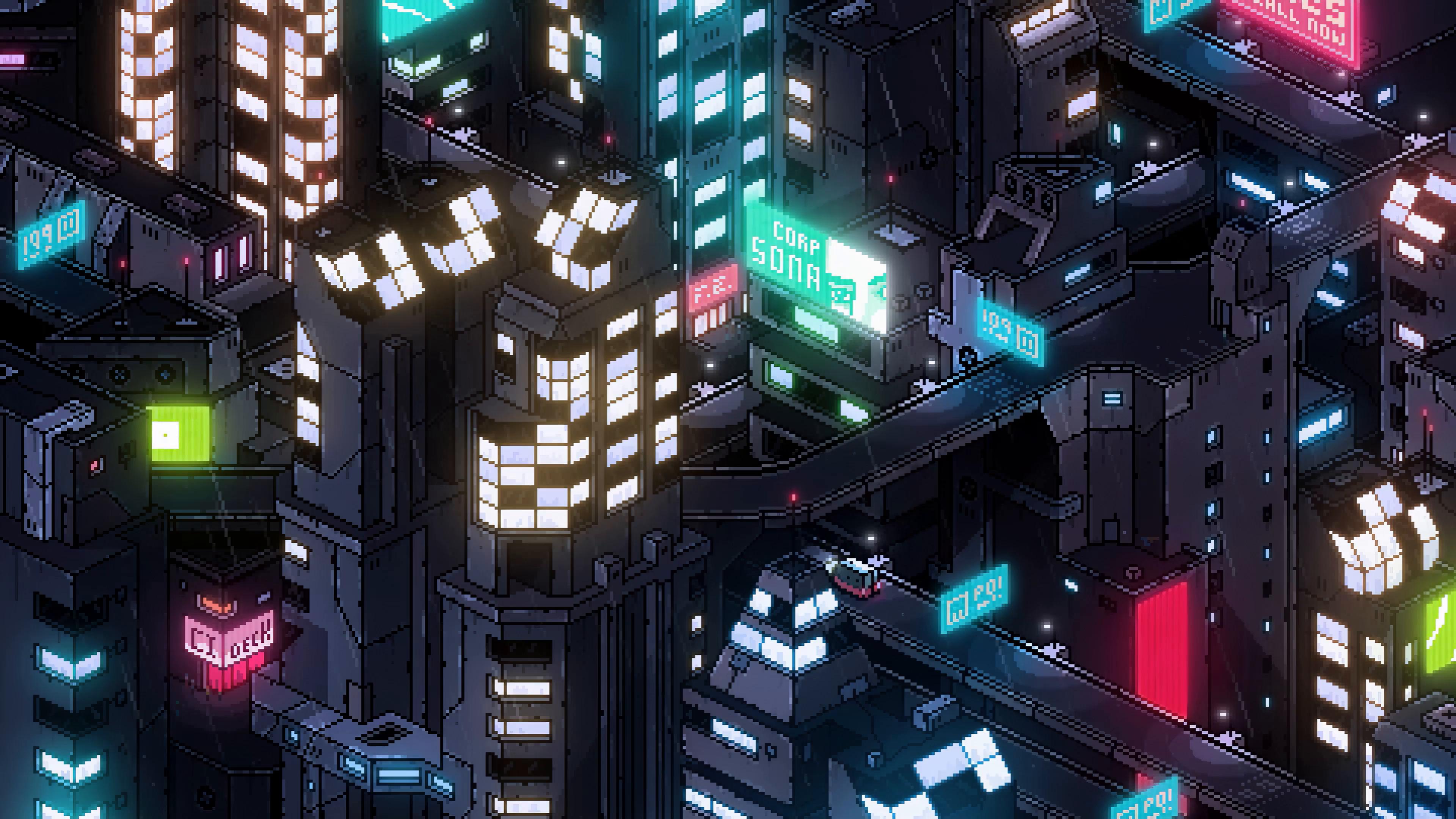 Cyberpunk City Pixel Art, HD wallpaper