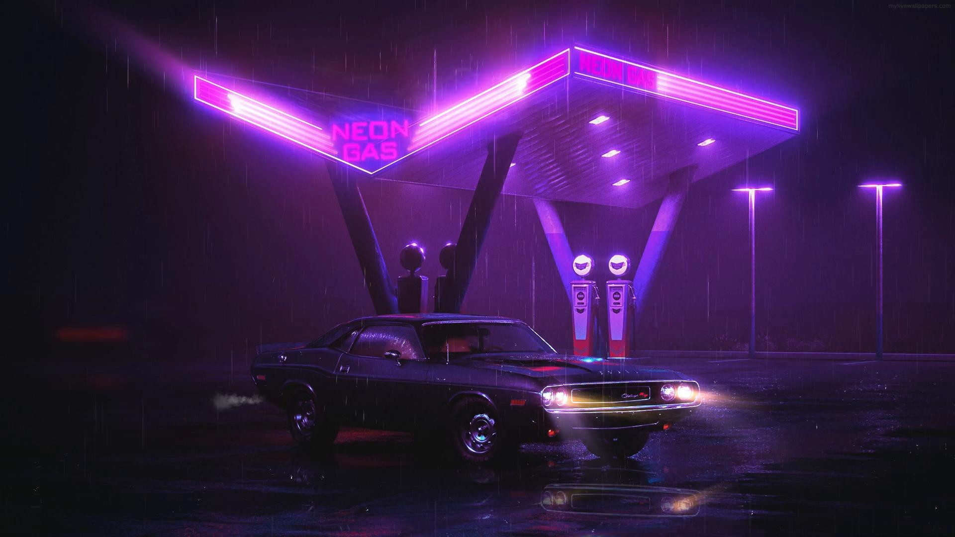 car-in-neon-gas-station-live-wallpaper